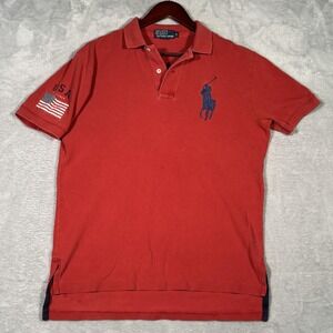 Polo Ralph Lauren Polo Shirt Mens Medium Big Pony USA Flag Patch‎